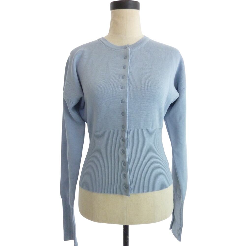 Orseund Iris Womens The Weekend Knit Cardigan M Silk Blend Blue Button Top